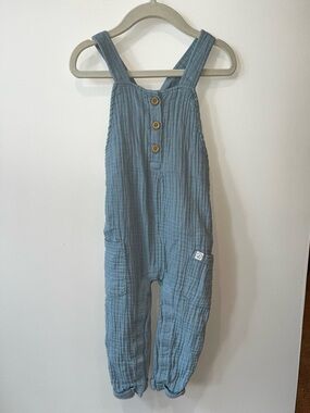 Kids Blue Muslin Overalls - Soft Cotton